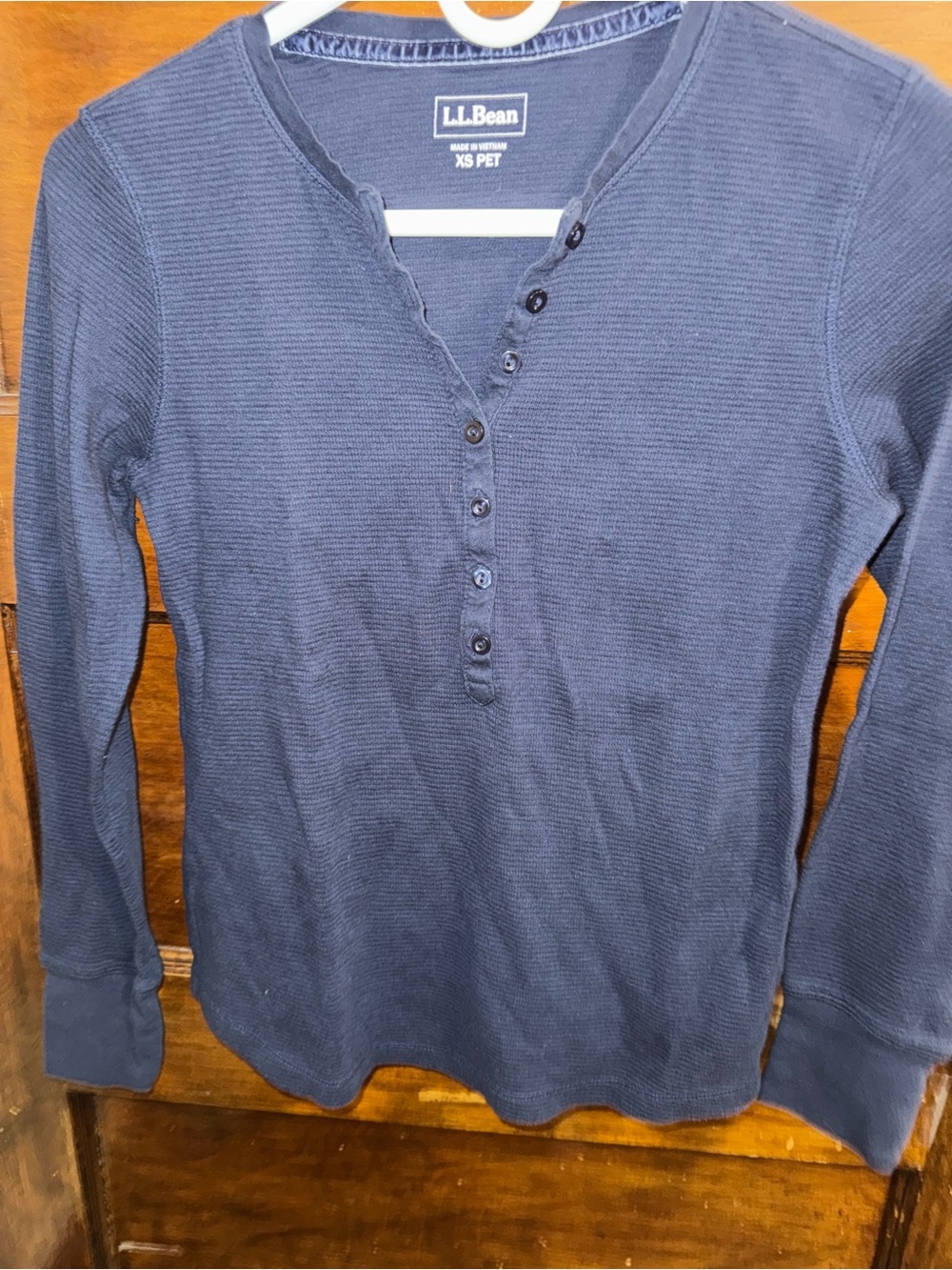 L.L. Bean Women's Navy Waffle Henley Long Sleeve